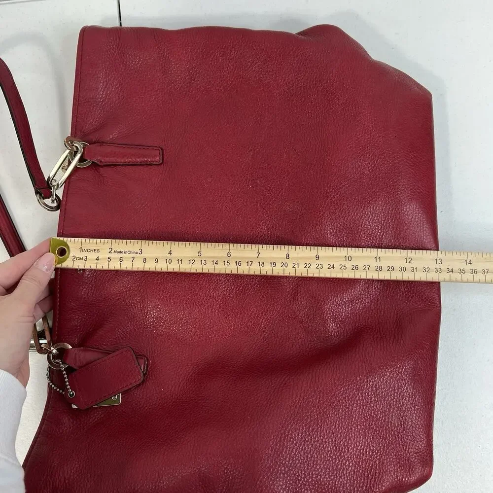 Coach Madison Bag North/South Large Tote Pebbled Leather in Scarlet Red Purse - Picture 16 of 16